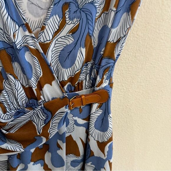 Tibi | L | Blue and Brown Wrap Sundress with Dolman Cap Sleeves size large - Picture 6 of 7